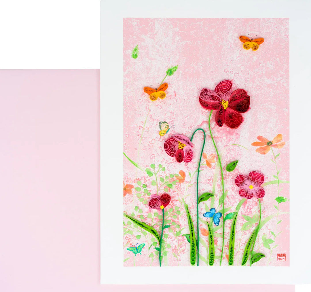 Niquea.D Cards Quilled Pink Flowers Butterfly Blank Card