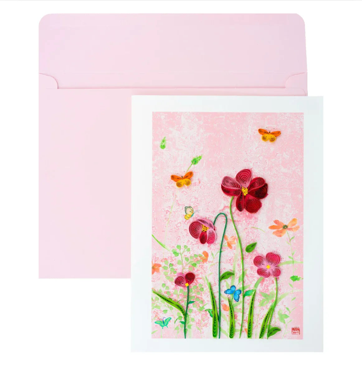 Niquea.D Cards Quilled Pink Flowers Butterfly Blank Card