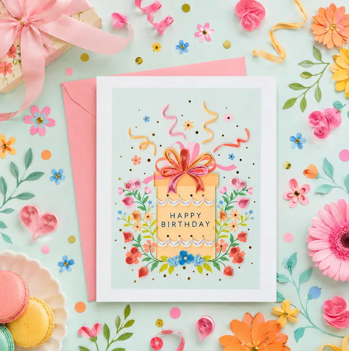 Niquea.D Cards Quilled Present and Flowers Birthday Card
