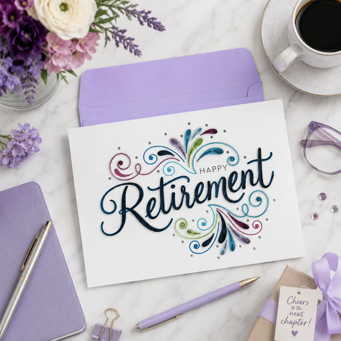 Niquea.D Cards Quilled Retirement Lettering Retirement Card