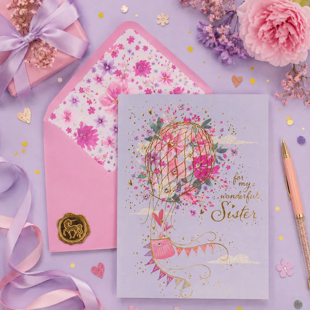 Niquea.D Cards Sister Flower Balloon Birthday Card