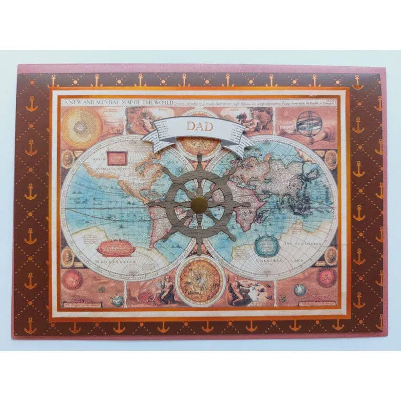 Niquea.D Cards World Map and Metal Plaque Fathers Day Card