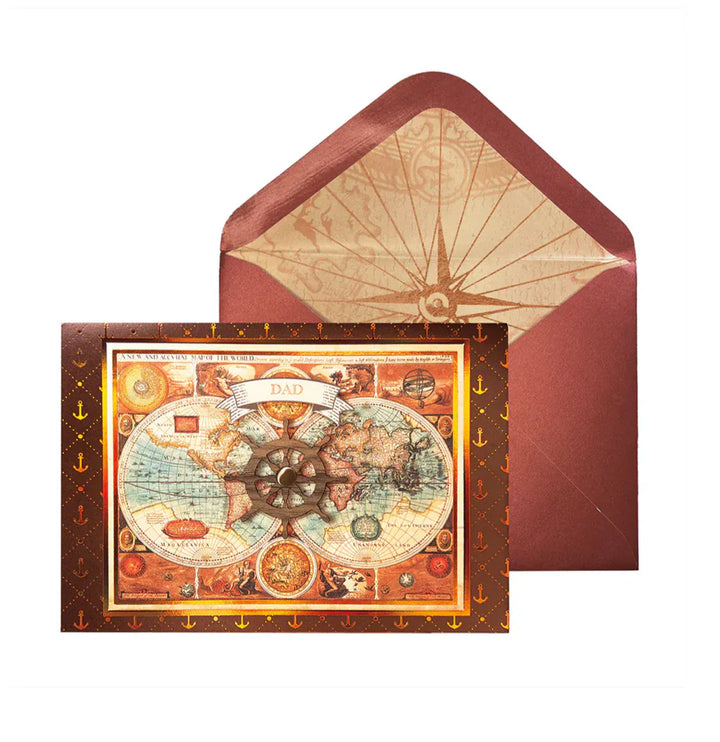Niquea.D Cards World Map and Metal Plaque Fathers Day Card