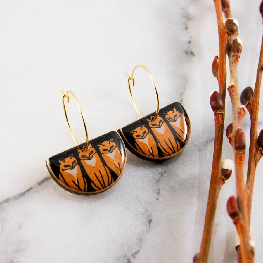 No Man's Land Artifacts Earrings Vintage Orange Cats Drop Hoop Earrings