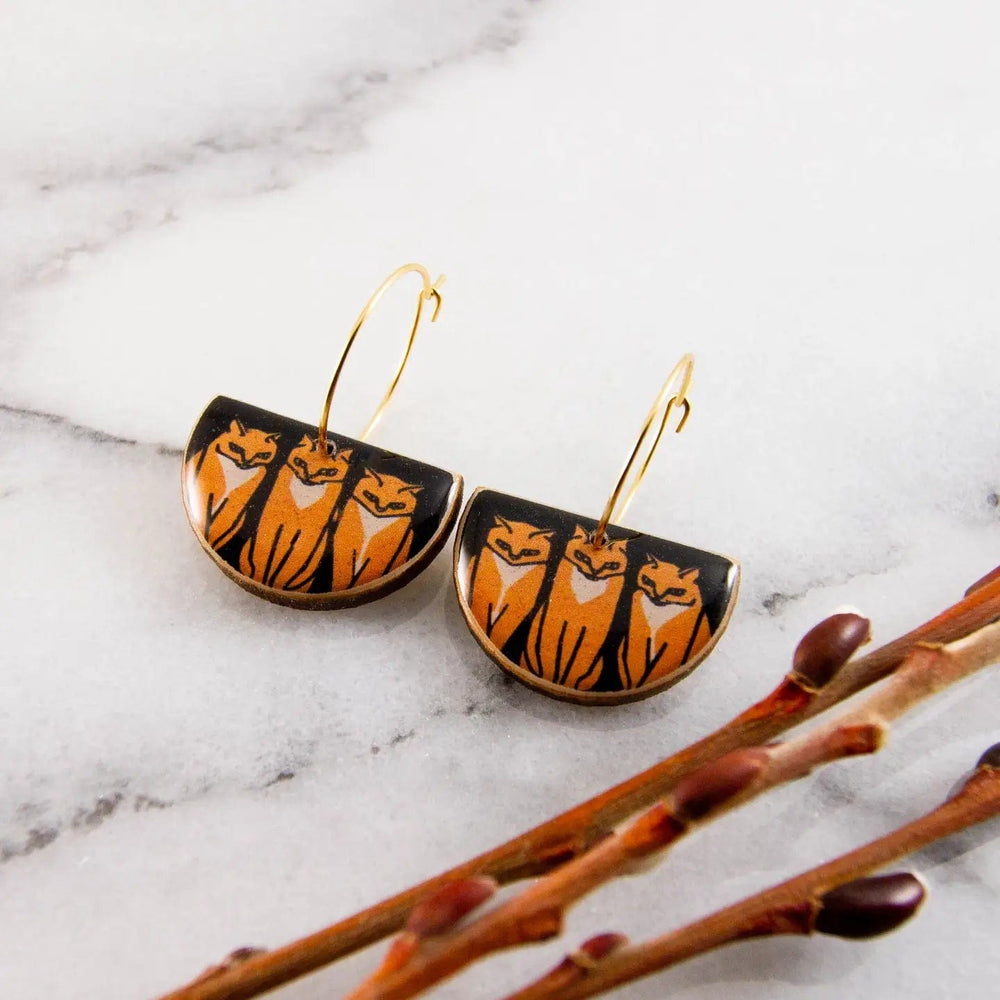 No Man's Land Artifacts Earrings Vintage Orange Cats Drop Hoop Earrings