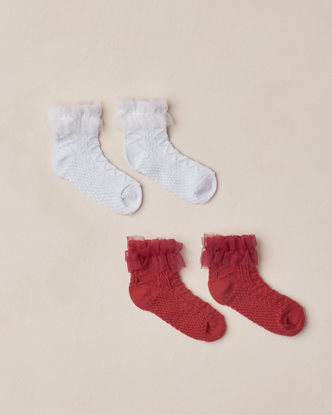 Noralee Baby Ruffle Socks - Ruby, Silver Shimmer