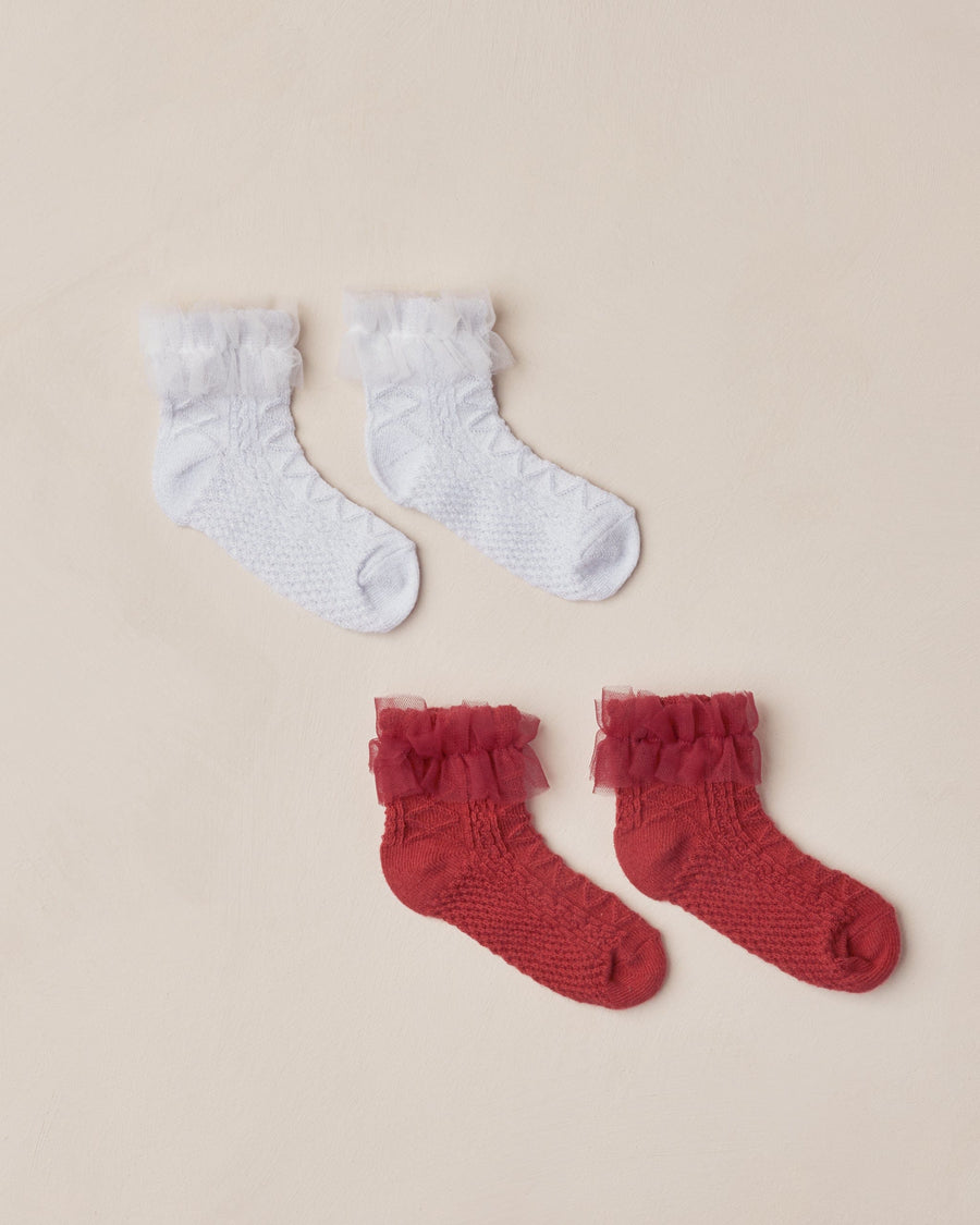 Noralee Baby Ruffle Socks - Ruby, Silver Shimmer