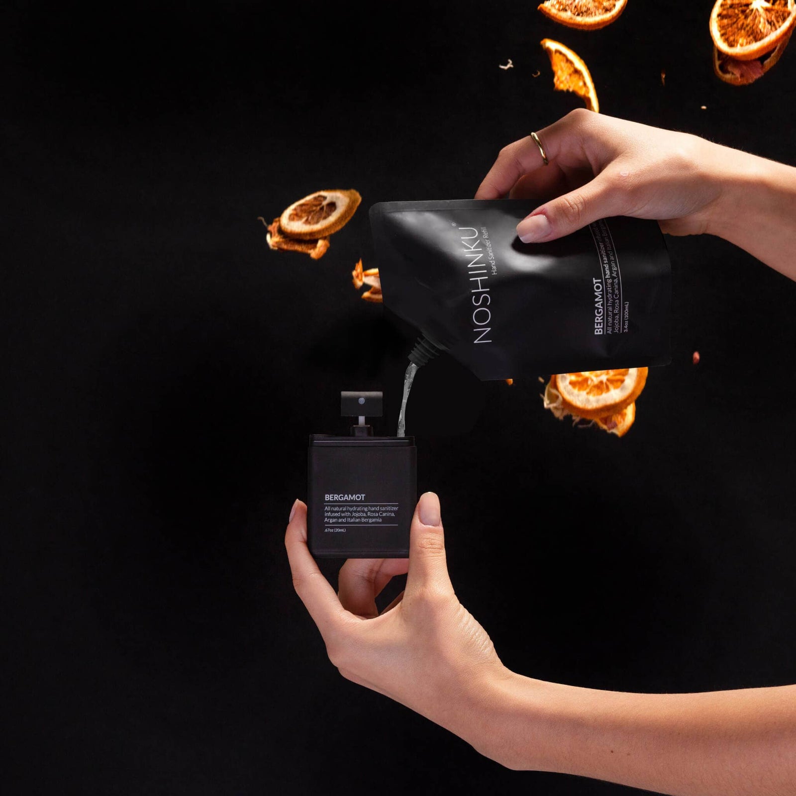 Noshinku Gifts Bergamot Cypress Nourishing Sanitizer Travel Refill Pouch