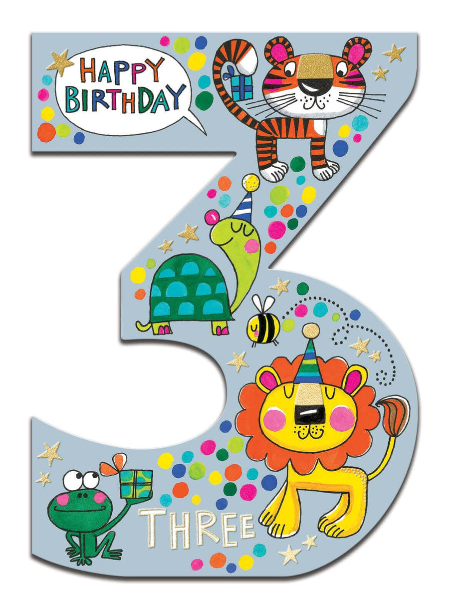 Notes & Queries birthday card Age 3 Animal Birthday Card