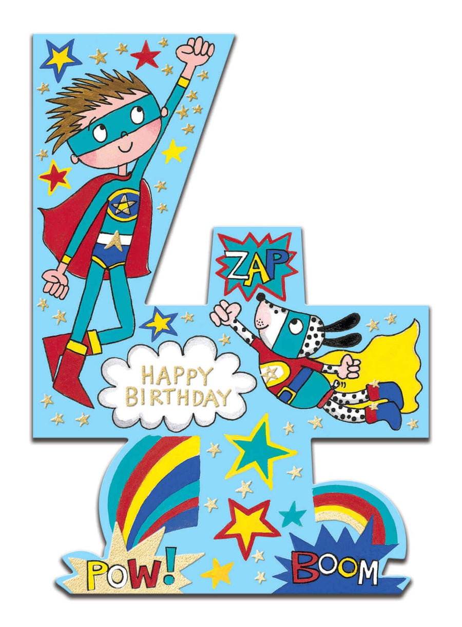 Notes & Queries birthday card Age 4 Superhero Birthday Card