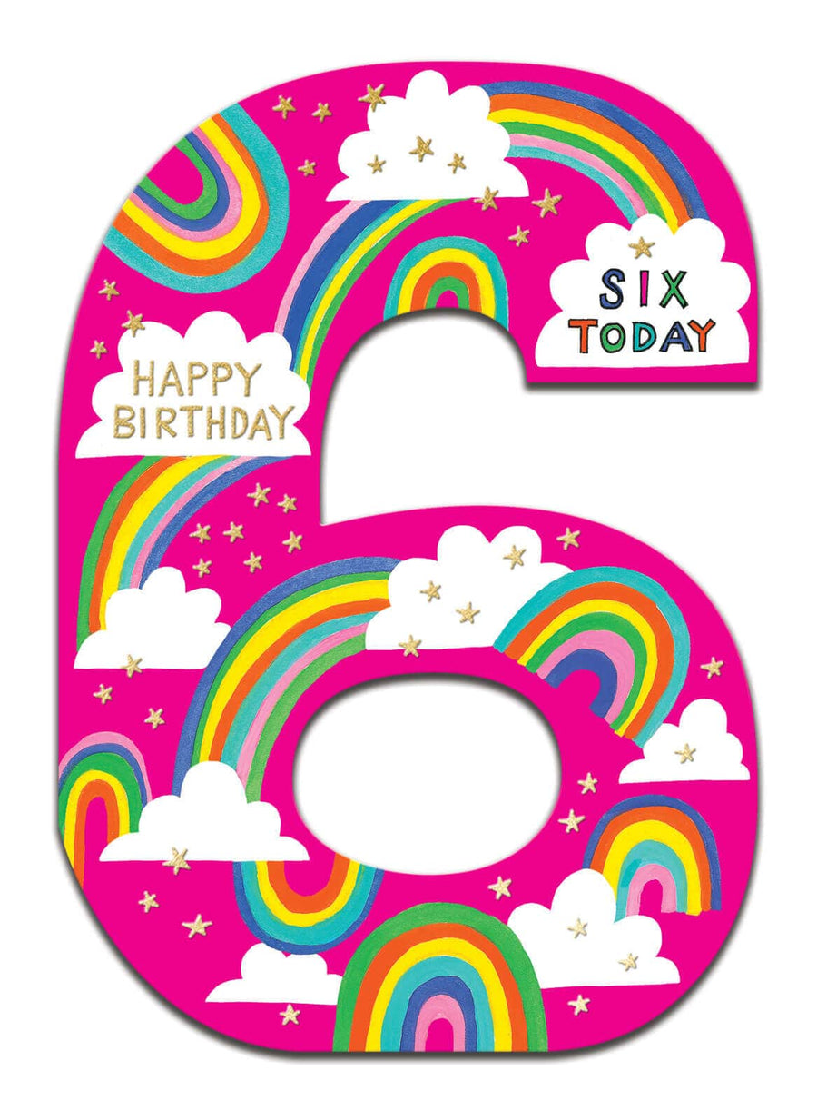 Notes & Queries birthday card Age 6 Rainbow Birthday Card
