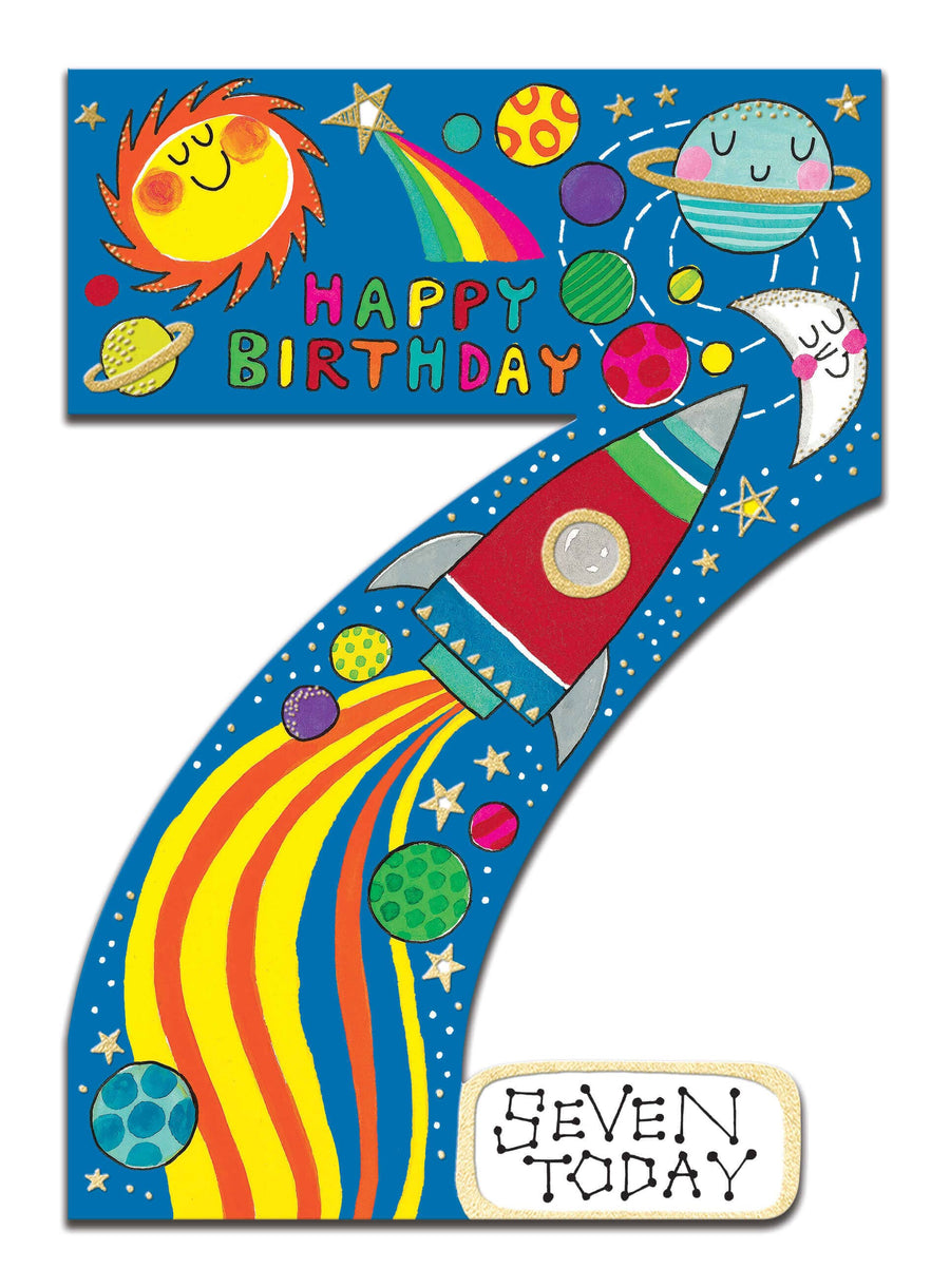 Notes & Queries birthday card Age 7 Space Birthday Card