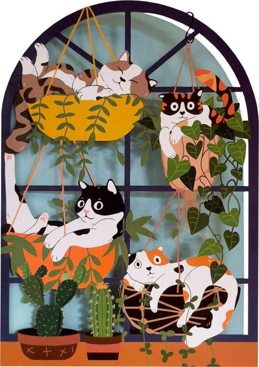 Notes & Queries Cards Diecut Cat Plants Blank Greeting Card