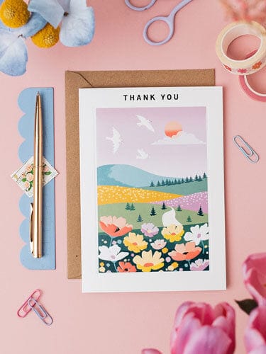 Notes & Queries Cards Field Flowers Thank You Greeting Card