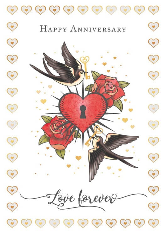 Notes & Queries Cards Heart Lock Anniversary Greeting Card