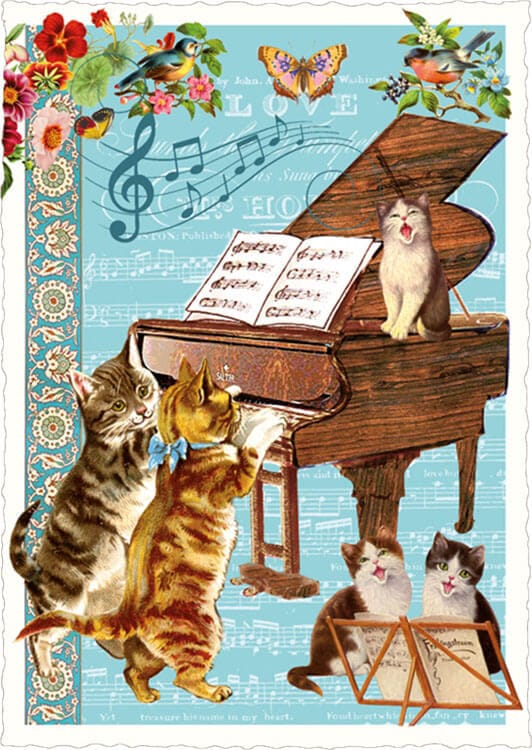 Notes & Queries Cards Piano Cats Blank Postcard
