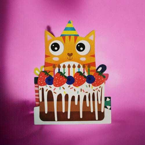 Notes & Queries Cards Wobbly Cat Cake Birthday Greeting Card