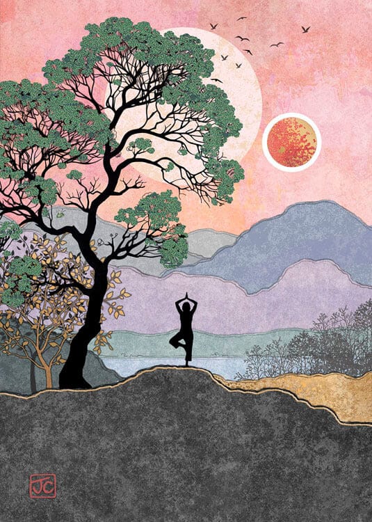 Notes & Queries Cards Yoga Mountain Blank Greeting Card