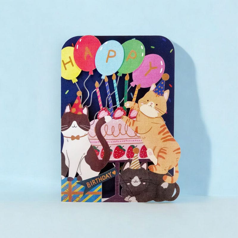 Notes & Queries Greeting Card Birthday Diecut Cats Cake Greeting Card