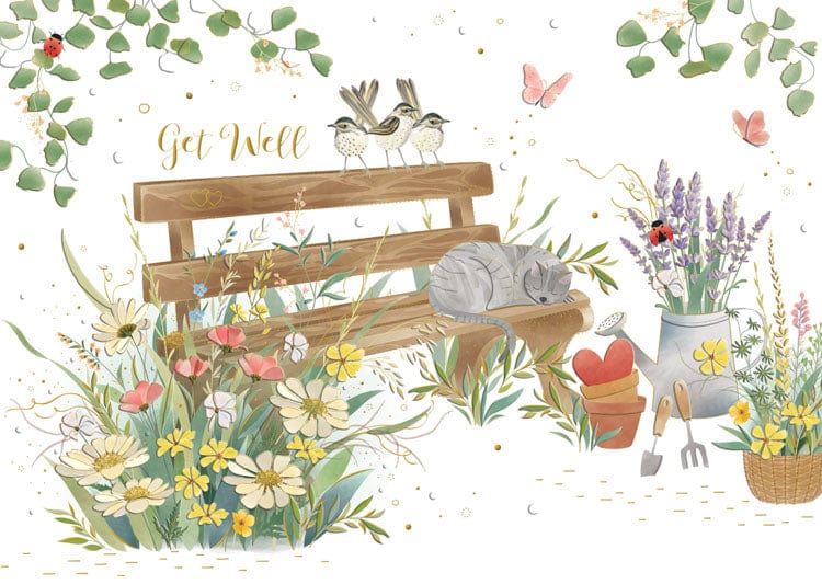 Notes & Queries Greeting Card Cat Bench Get Well Card