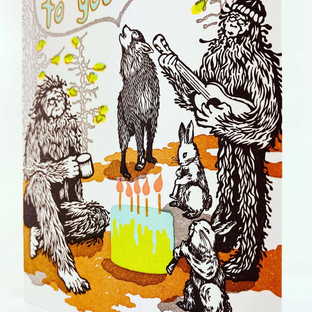 Old School Stationers Card Birthday song. Sasquatch & friends. Wolf solo!