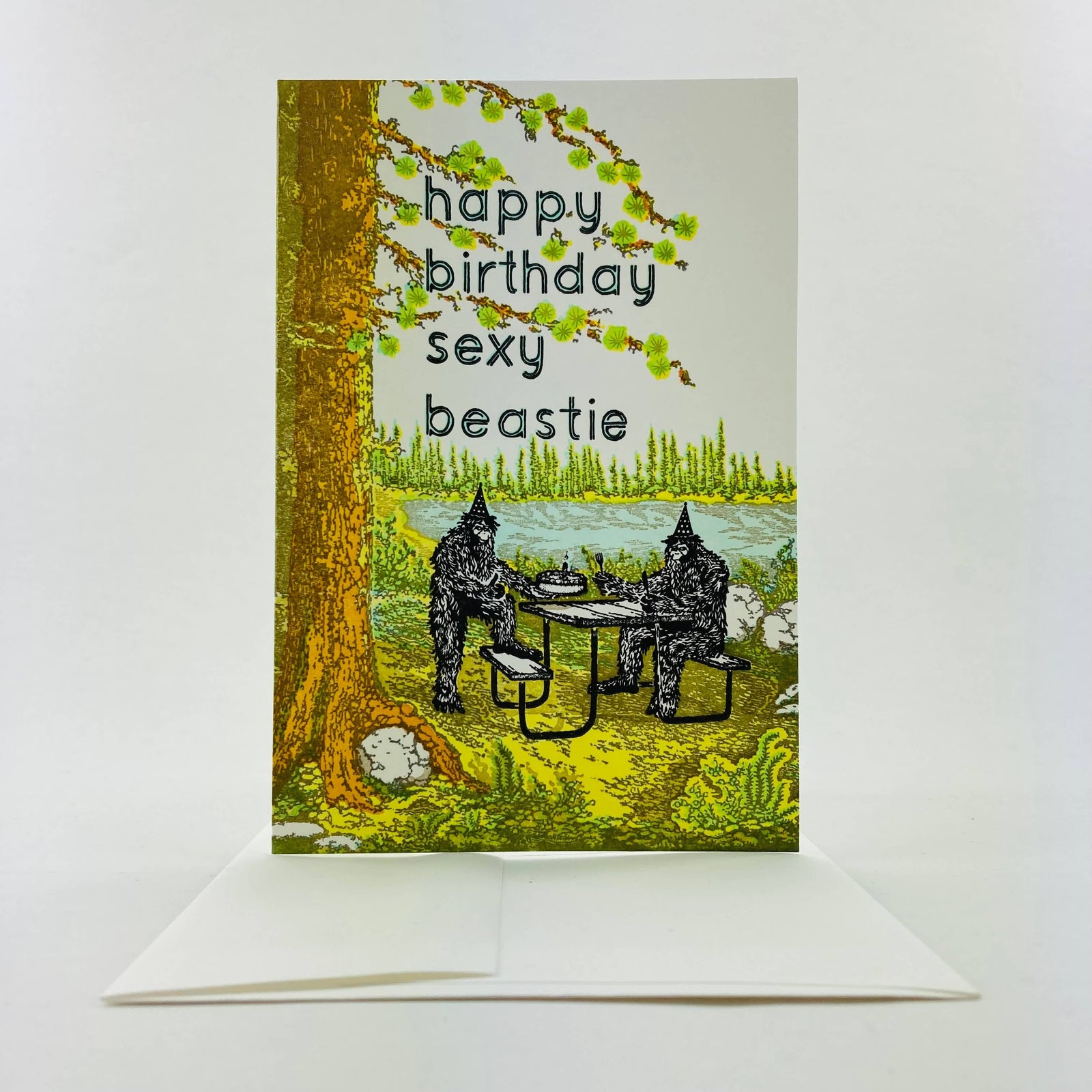 Old School Stationers Card Happy Birthday sexy beastie Sasquatch