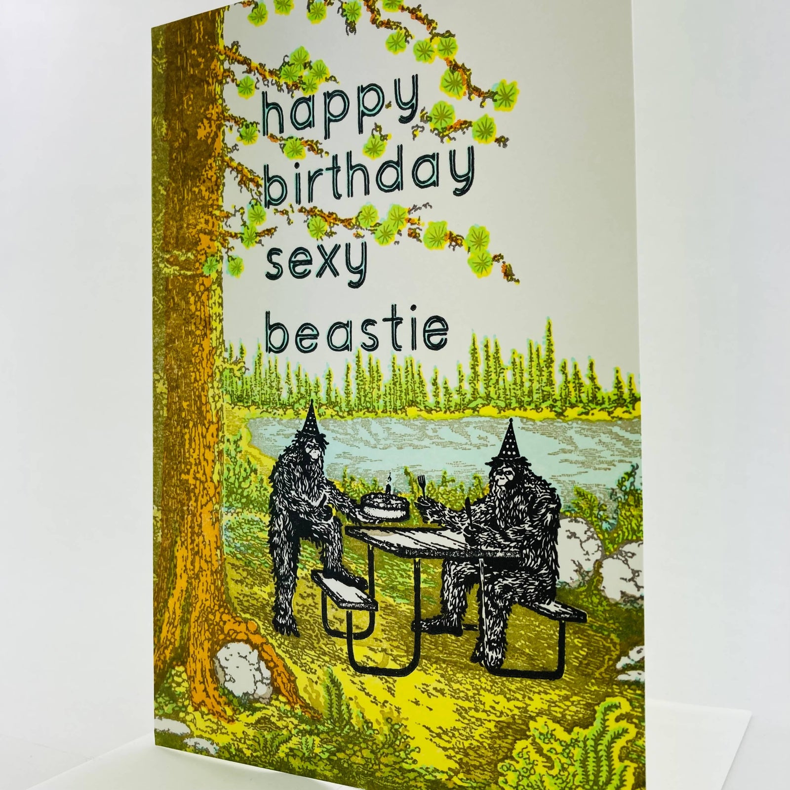 Old School Stationers Card Happy Birthday sexy beastie Sasquatch