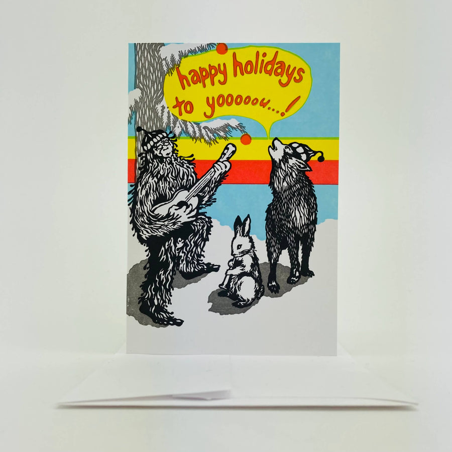 Old School Stationers Cards Happy Holidays to yooooou! Sasquatch & forest friends single card