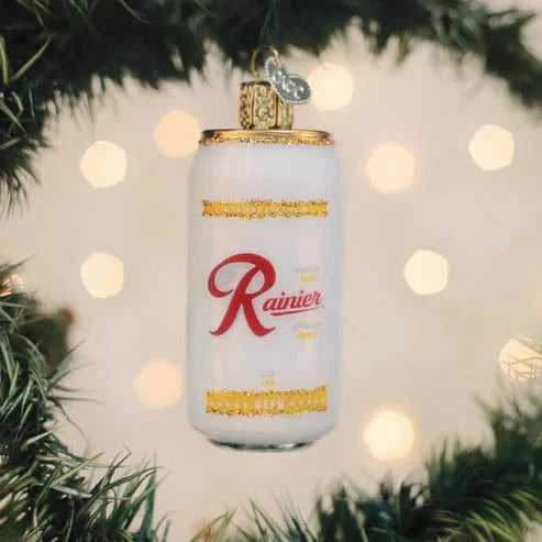 Old World Christmas Holiday Rainier Beer Can Ornament