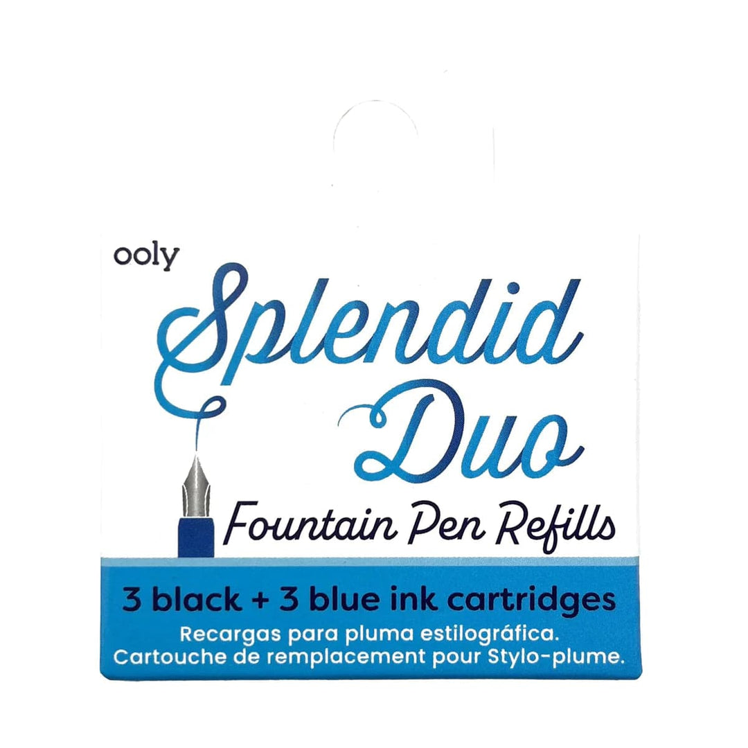 OOLY Art Supply Splendid Duo Fountain Pen Refills - 3 Black & 3 Blue Ink Cartridges