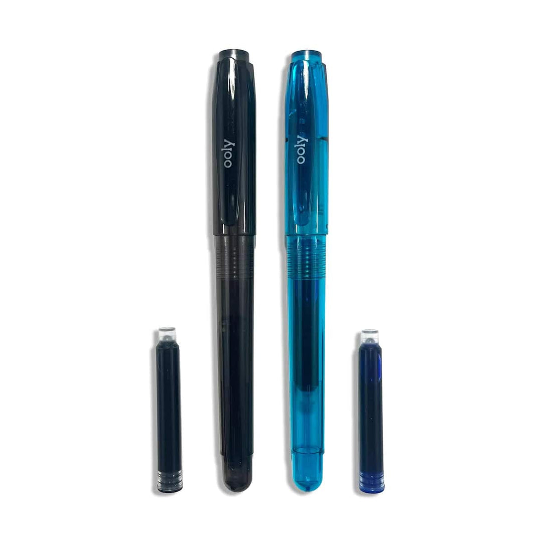 OOLY Art Supply Splendid Duo Fountain Pens - Black & Blue Ink - Set of 2