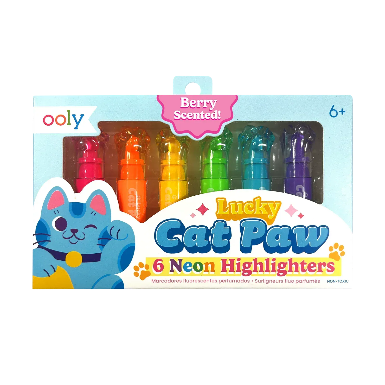 OOLY Lucky Cat Paw Scented Neon Highlighters - Set of 6 | OOLY