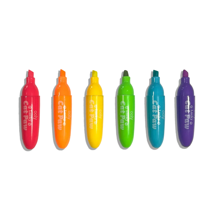 OOLY Lucky Cat Paw Scented Neon Highlighters - Set of 6 | OOLY