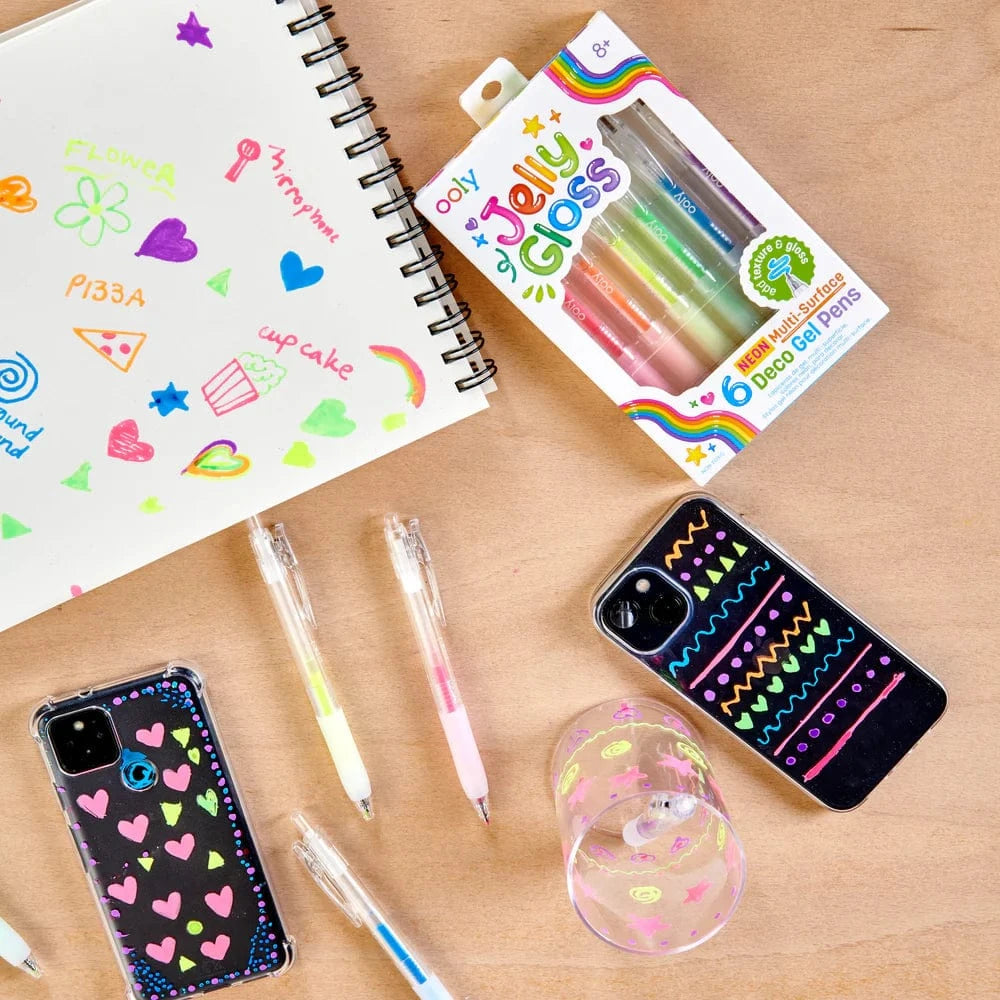 OOLY Paper Jelly Gloss Neon Multi-Surface Deco Gel Pens - Set of 6