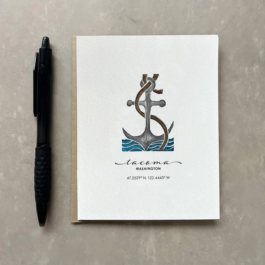 Originals Paper Art Card CARVED Anchor Notecard | Tacoma, WA