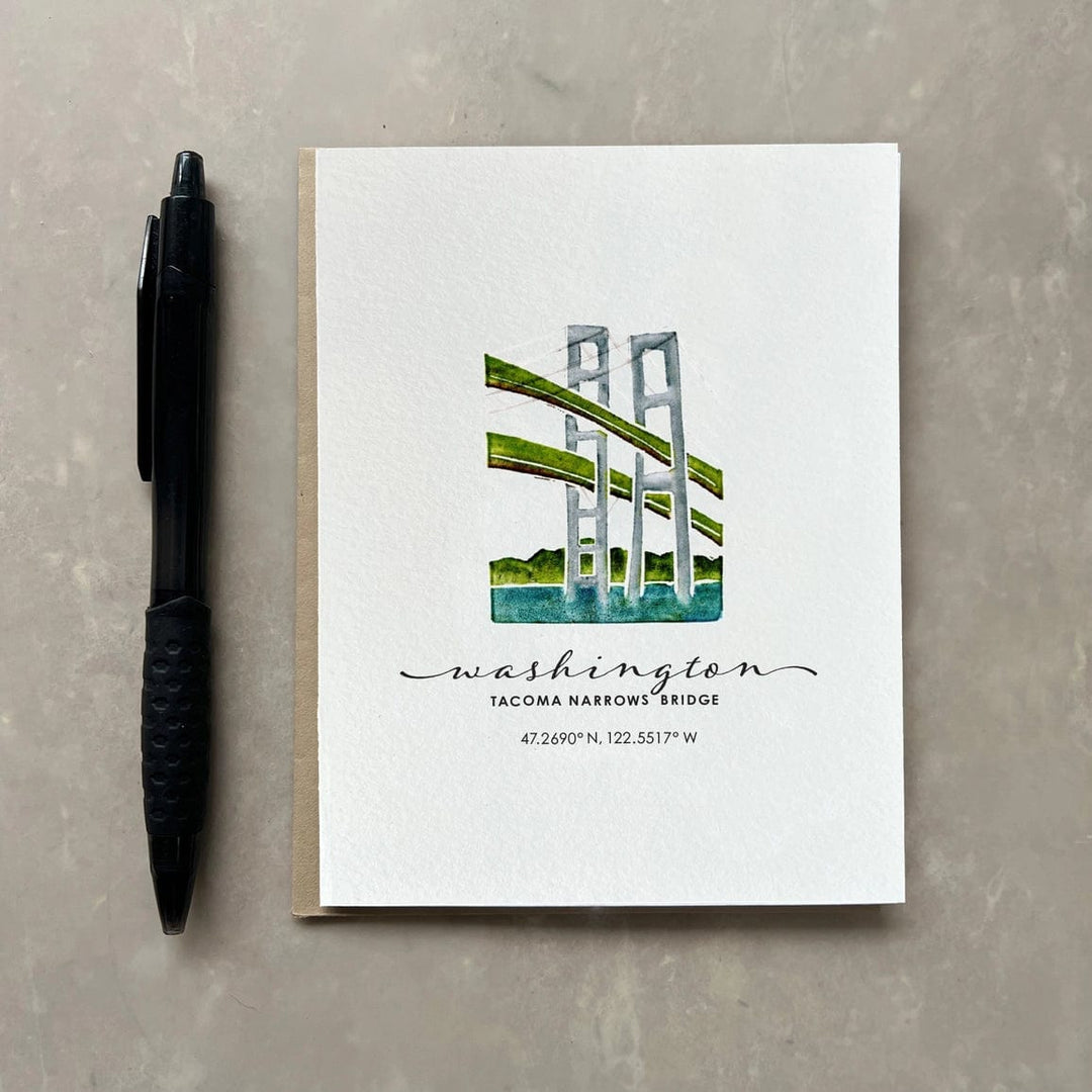 Originals Paper Art Card CARVED Narrows Bridge Notecard | Washington State