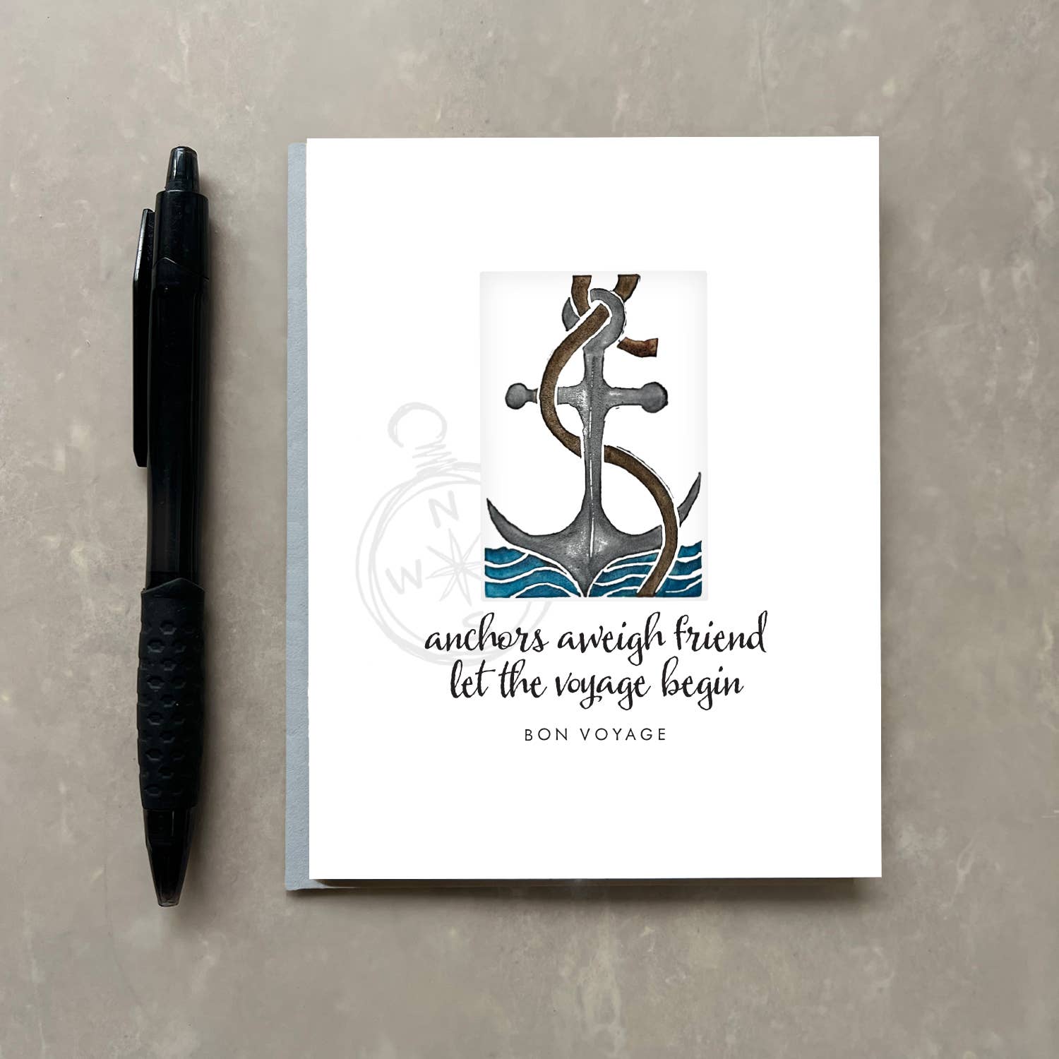 Originals Paper Art Cards CARVED Anchor Notecard "Bon Voyage"