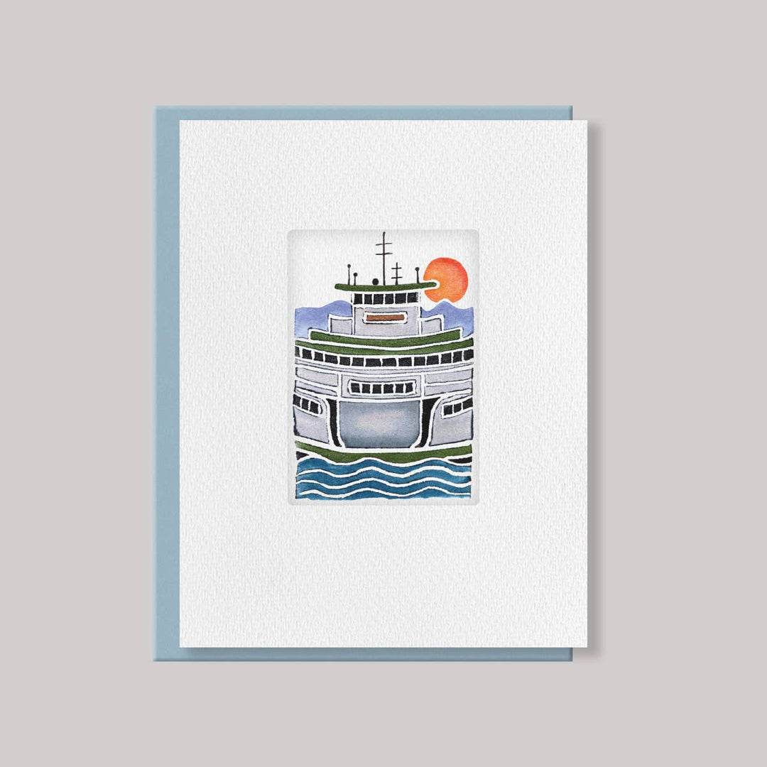 Originals Paper Art Cards CARVED WA State Ferry | Blank Note Cards | Box of 6