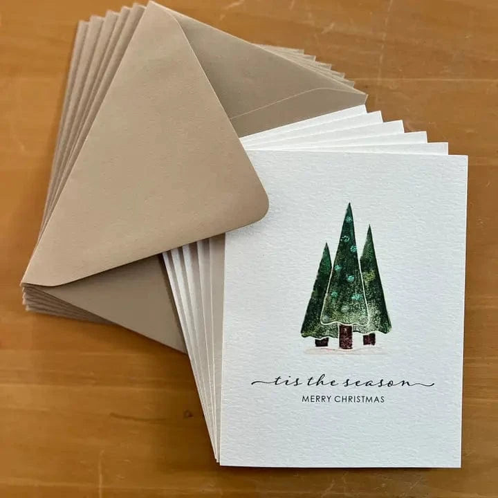 Originals Paper Art Holiday Carved Pine Trees "Tis the Season" Boxed Notecards