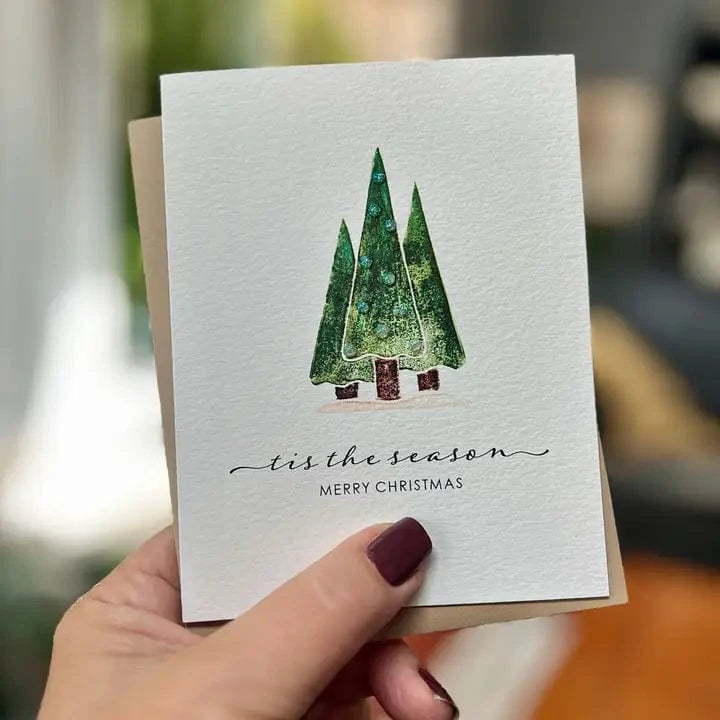 Originals Paper Art Holiday Carved Pine Trees "Tis the Season" Boxed Notecards