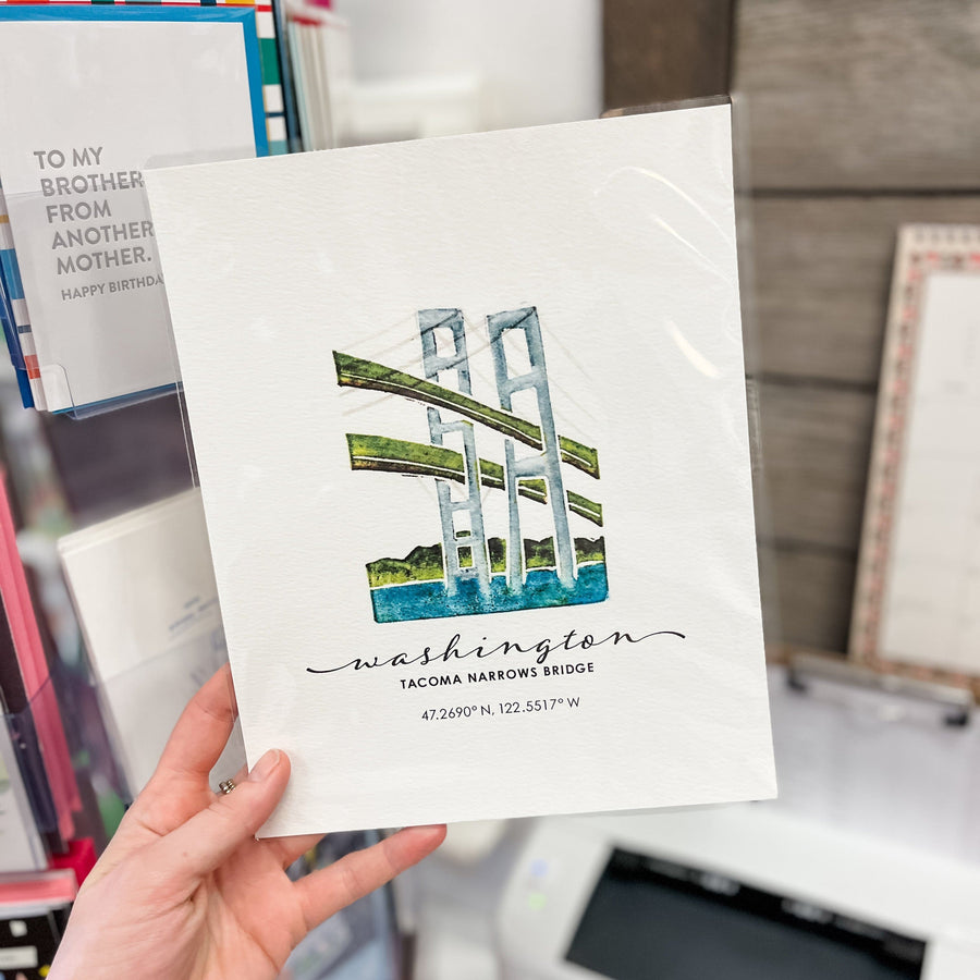 Originals Paper Art Home CARVED Bridge 8x10 Art Print | Tacoma Narrows