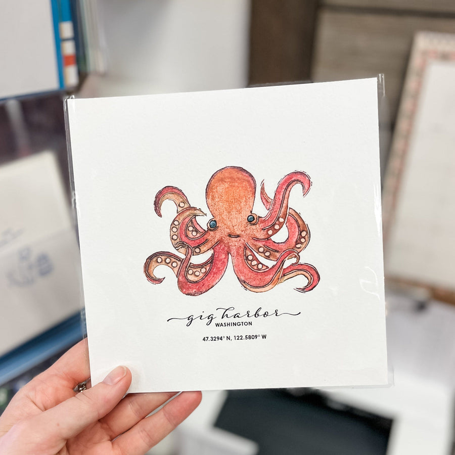 Originals Paper Art Home CARVED Octopus 7x7 Art Print | Gig Harbor
