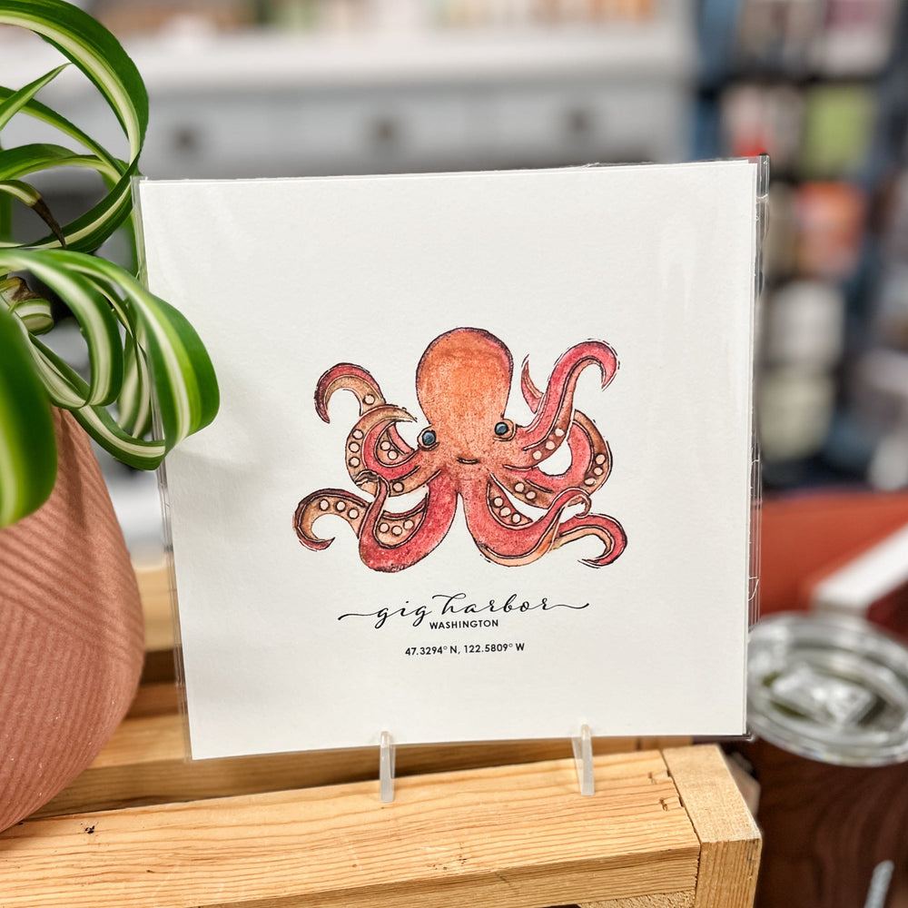 Originals Paper Art Home CARVED Octopus 7x7 Art Print | Gig Harbor