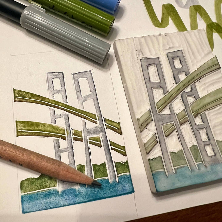 Originals Paper Art paper CARVED Tacoma Narrows Bridge Stationery | Set of 4