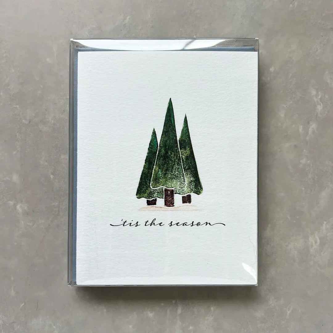 Originals Paper Art Stationery Set Carved Pine Trees "Tis the Season" Boxed Notecards