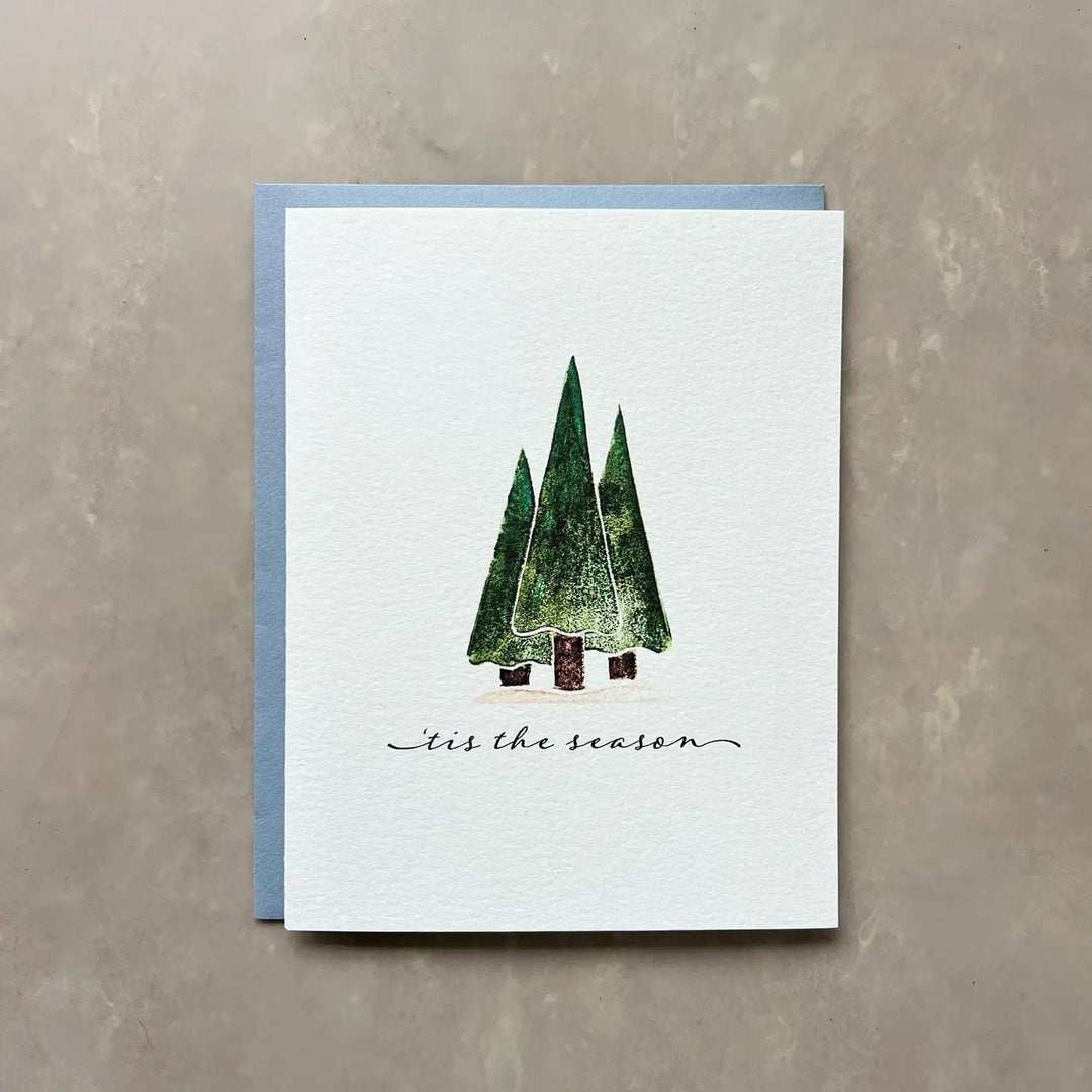 Originals Paper Art Stationery Set Carved Pine Trees "Tis the Season" Boxed Notecards