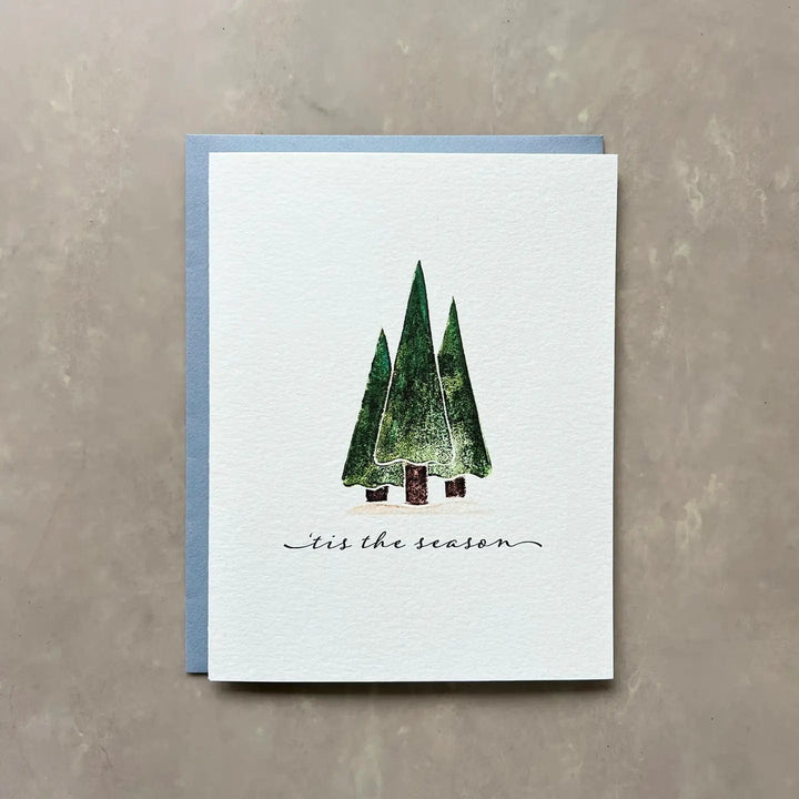 Originals Paper Art Stationery Set Carved Pine Trees "Tis the Season" Boxed Notecards