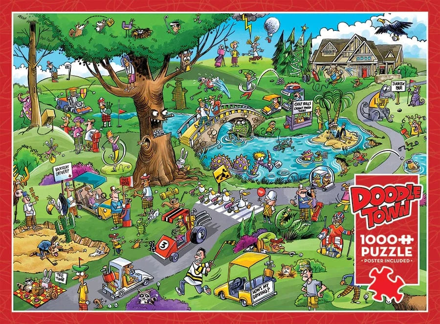 Outset Media Puzzles DoodleTown: Par for the Course Puzzle - 1000 Piece | Cobble Hill