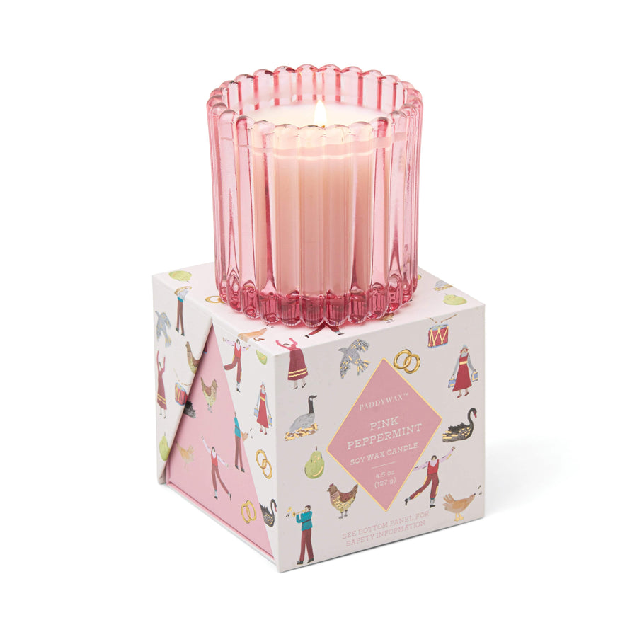 Paddywax Gifts Cypress & Fir 4.5 Oz Boxed Ribbed Candle - Pink Mercury, Pink Peppermint