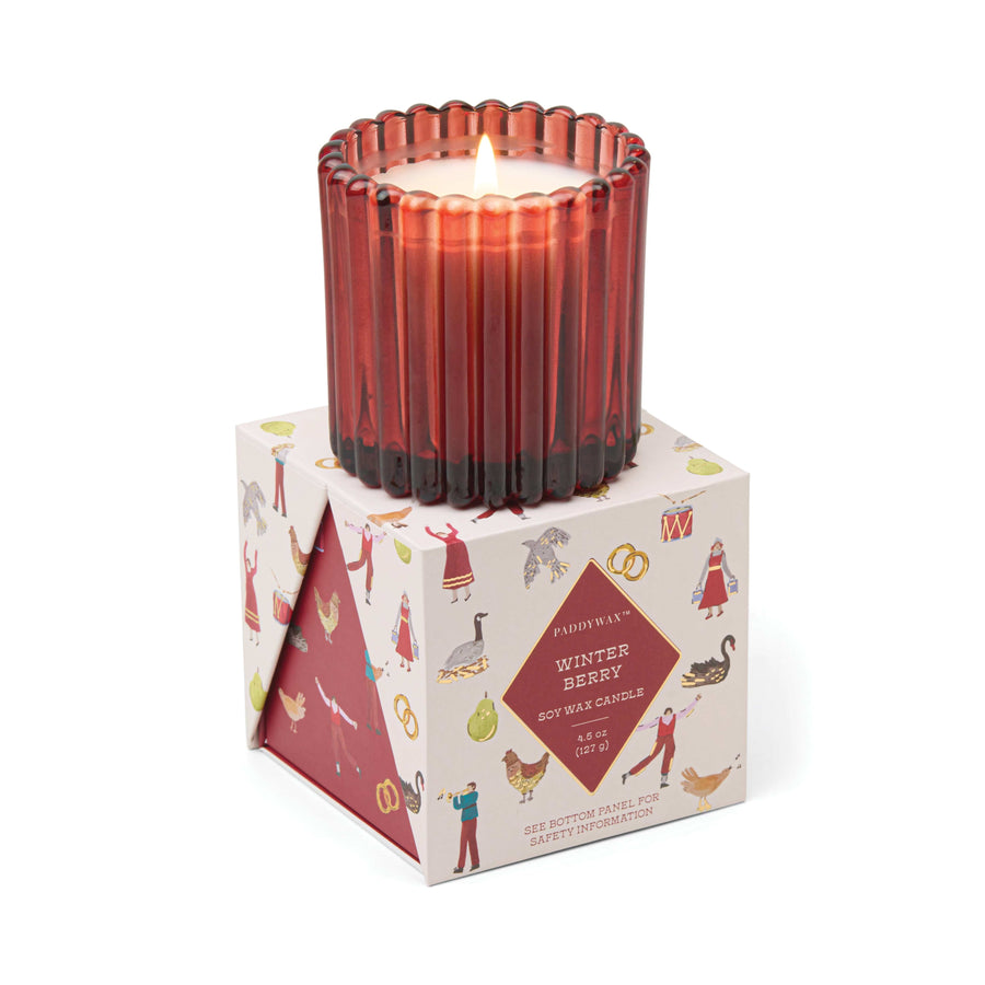 Paddywax Gifts Cypress & Fir 4.5 Oz Boxed Ribbed Candle - Red Mercury, Winter Berry